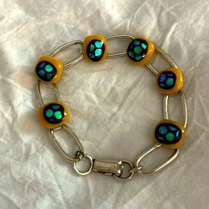 Vintage 1960’s Rare Glass Iridescent Overlay Link Bracelet